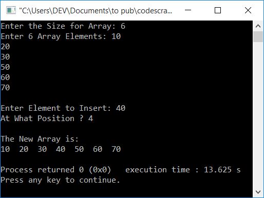 C++ program insert element in array