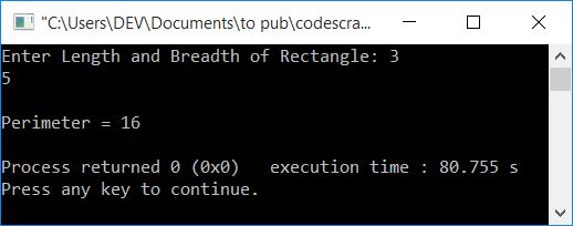 C++ program perimeter of rectangle