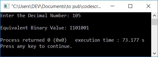 decimal to binary c++