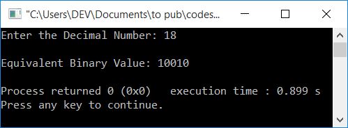 decimal to binary without array c++