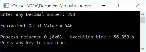 decimal to octal c++