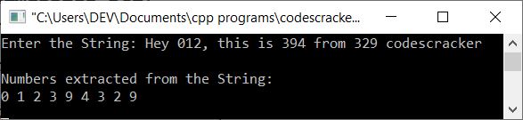 extract all numbers from string c++