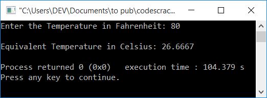 fahrenheit to celsius c++