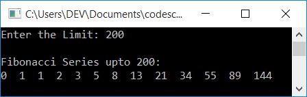 fibonacci series program in c++