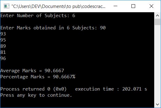 find average percentage mark c++