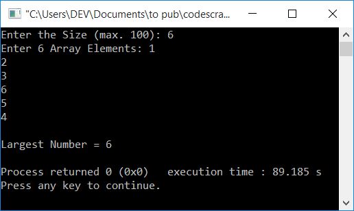 find largest number in array c++