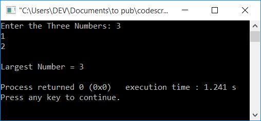 find largest of three numbers c++