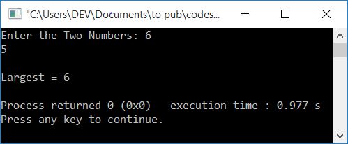 find largest of two numbers c++