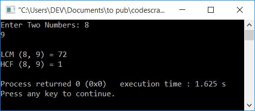 find lcm hcf of two numbers c++