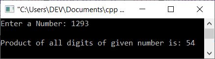 find product of digits of number c++