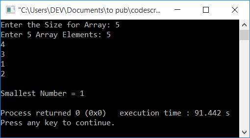 find smallest number in array c++