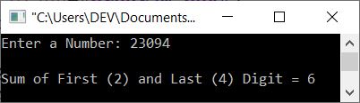 find sum of first and last digit c++