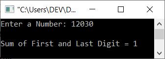 find sum of first last digit using function c++