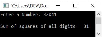 find sum of squares of digits of number c++