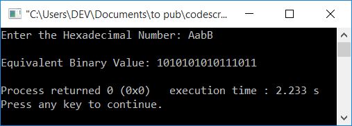 hexadecimal to binary conversion c++