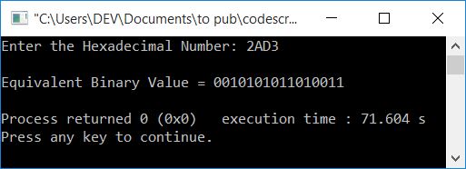 hexadecimal to binary c++