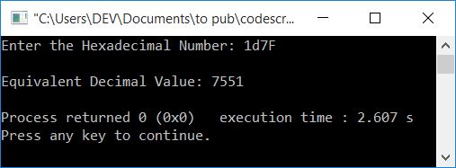 hexadecimal to decimal conversion c++