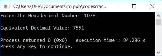 hexadecimal to decimal c++