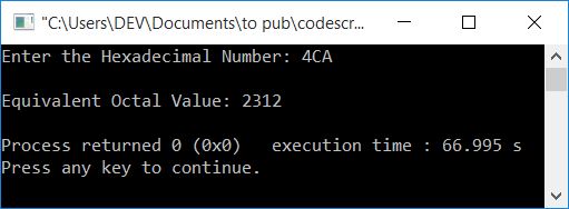 hexadecimal to octal c++