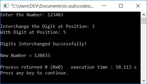 interchange any digit of number c++