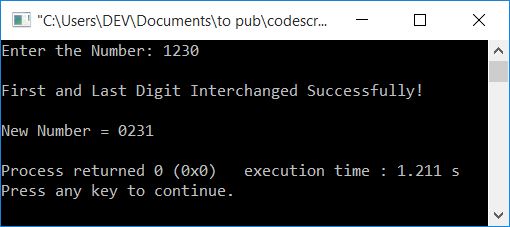 interchange digits of number using array c++