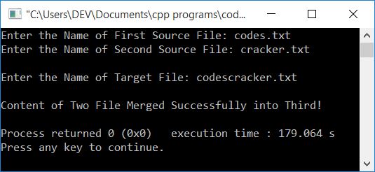 merge two files into third file c++