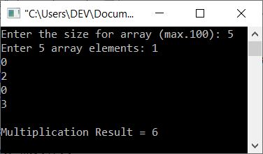 multiply non zero elements c++ program