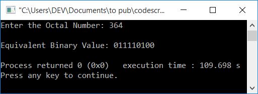 octal to binary c++