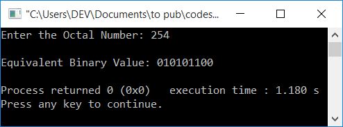 octal to binary program c++