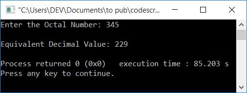 octal to decimal c++