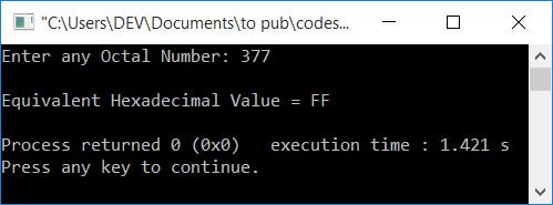 octal to hexadecimal c++