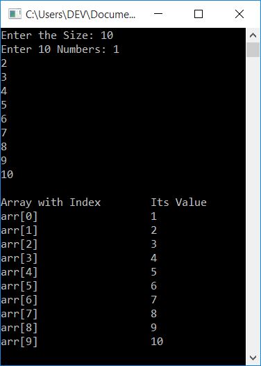 one dimensional array program in c++