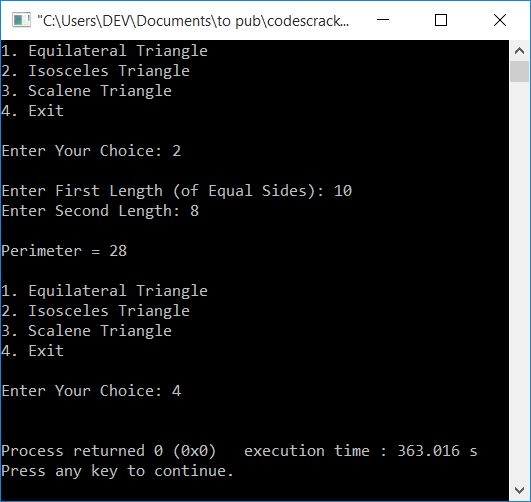 perimeter of triangle in c++ program