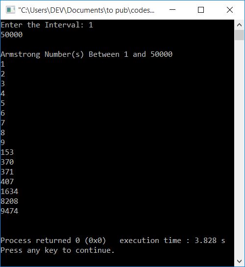 print armstrong nubers in given range c++