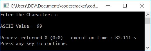 print ascii value of a character c++