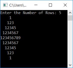 print diamond pattern of numbers c++