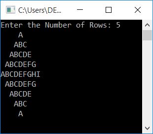 print diamond pattern of alphabets c++