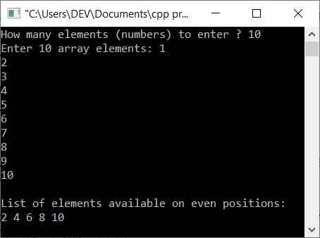 print even indexed elements c++ program