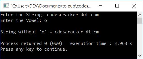 remove desired vowel from string c++