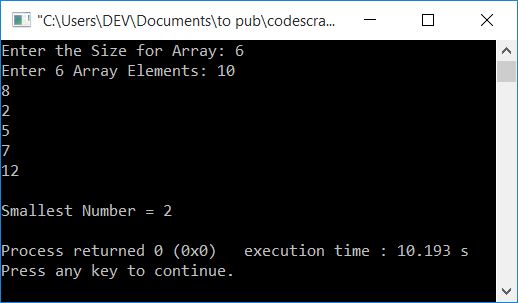 smallest number in array using function c++