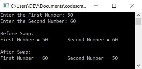 swap two numbers using class c++