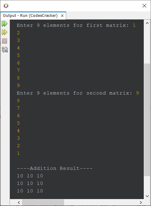 addition of two matrix in java