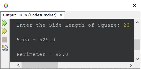 calculate area perimeter of square java