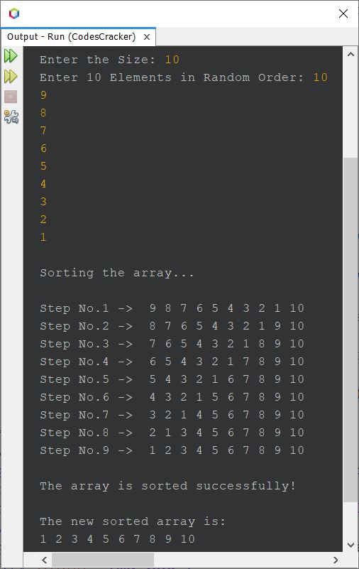 java bubble sort program