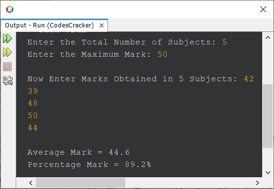 java find average percentage marks