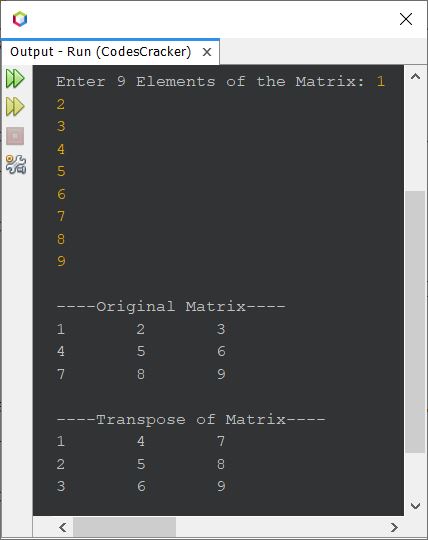 java find transpose of matrix