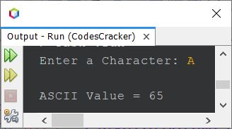 java print ASCII value of given character