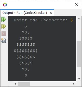 java print diamond pattern of given character