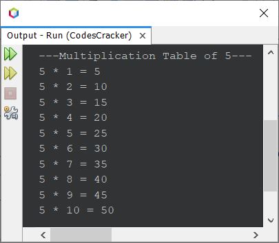 java print multiplication table of given number