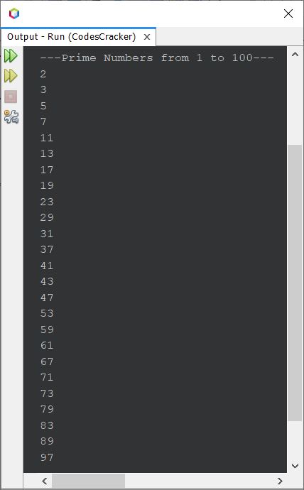 java print prime numbers from 1 to 100
